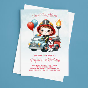 Invitation Anniversaire 1 an Garçon Camion de Pompiers Pompie