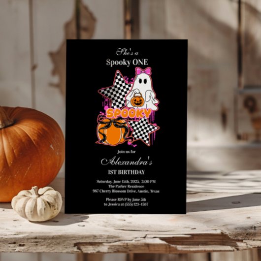 Invitation Anniversaire 1 an Ghost à carreaux Halloween