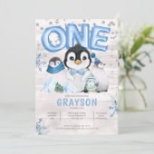 Invitation Anniversaire 1 an Hiver Flocon de Neige Bleu (Debout devant)