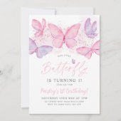 Invitation Anniversaire 1 an Papillon Rose Violet (Devant)