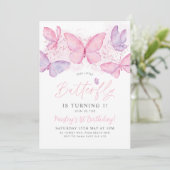Invitation Anniversaire 1 an Papillon Rose Violet (Debout devant)