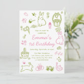 Invitation Anniversaire 1 an Pâques Rose et Vert (Debout devant)