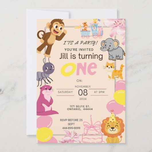 Invitation Anniversaire 1 an Rose (Devant)