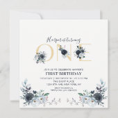 Invitation anniversaire 1ère année Boho fleurs or (Devant)