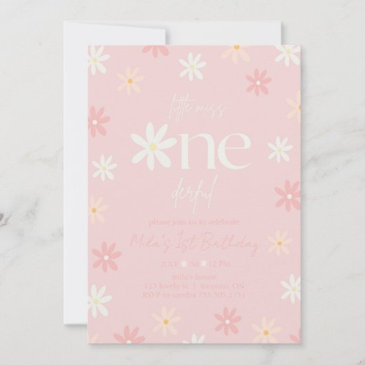 Invitation anniversaire 1ère année Daisy Retro Boh (Devant)