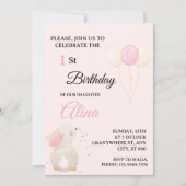Invitation anniversaire 1ère année Lapin Rose | Bé (Devant)
