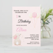 Invitation anniversaire 1ère année Lapin Rose | Bé (Debout devant)