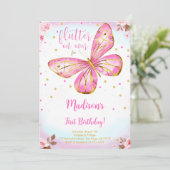Invitation anniversaire 1ère année papillon aquare (Debout devant)