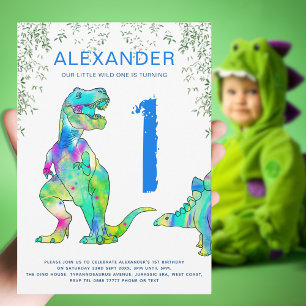 Invitation Anniversaire 1ère année Wild One T Rex bleu