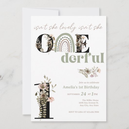 Invitation Anniversaire 1ère fille | Onederful   (Devant)