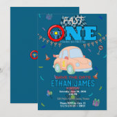 Invitation anniversaire 1ère modifiable Blue Racin (Devant / Derrière)