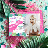 Invitation Anniversaire 1ère Première Fille Dinosaure Rose