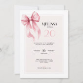 Invitation Anniversaire 20 Ans avec un Ruban Rose (Devant)