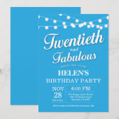 Invitation Anniversaire 20 Ans Bleu Fabuleux (Devant / Derrière)