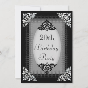 Invitation Anniversaire 20 ans élégant noir et argent