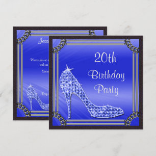 Invitation Anniversaire 20 ans élégant stiletto bleu encadré