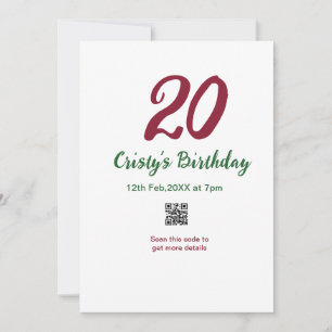 Invitation anniversaire 20 ANS MARON code qr gras rétro vert