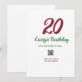 Invitation anniversaire 20 ANS MARON code qr gras rétro vert (Devant / Derrière)