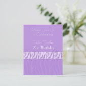 Invitation anniversaire 21 ans à motif zèbre viole (Debout devant)