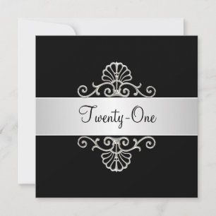 Invitation Anniversaire 21 ans Argent Noir et Blanc