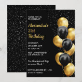 Invitation anniversaire 21 ans Ballons Dîner Or (Devant / Derrière)