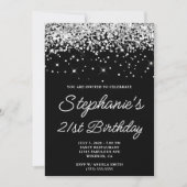 Invitation Anniversaire 21 ans Black Silver Glitter (Devant)