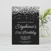 Invitation Anniversaire 21 ans Black Silver Glitter (Debout devant)