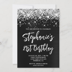 Invitation Anniversaire 21 ans Bold Ombré Noir Paillettes Arg