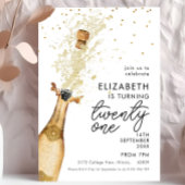 Invitation anniversaire 21 ans Champagne Blanc Or 