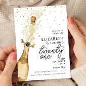 Invitation anniversaire 21 ans Champagne Blanc Or 
