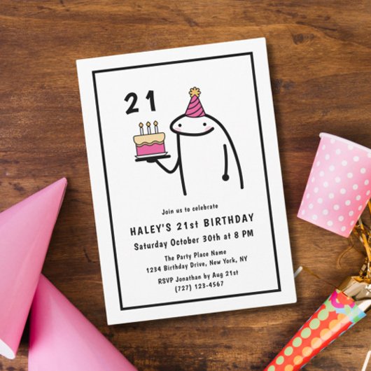 Invitation Anniversaire 21 ans drôle Mème Simple Noir & Blanc