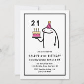 Invitation Anniversaire 21 ans drôle Mème Simple Noir & Blanc (Devant)