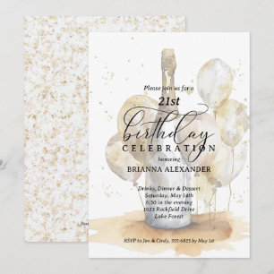 Invitation Anniversaire 21 ans Élégant Champagne et Ballons