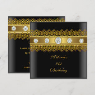 Invitation Anniversaire 21 ans Elégant Dentelle Noir Or Diama