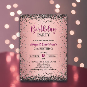 Invitation Anniversaire 21 ans élégant noir paillettes métall