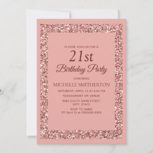 Invitation Anniversaire 21 ans élégant rose paillettes scinti