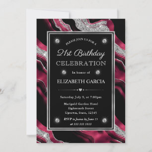 Invitation Anniversaire 21 ans élégant rouge et paillettes ar