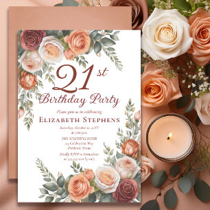 Invitation Anniversaire 21 ans Elegant Rust Terracotta Rose F