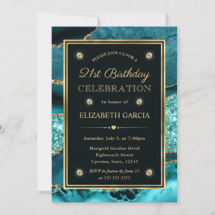 Invitation Anniversaire 21 ans élégant sarcelle et agate pail