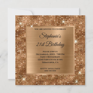 Invitation Anniversaire 21 ans en bronze doré avec diamants e