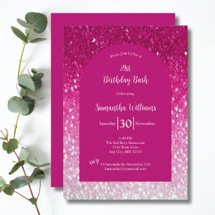 Invitation Anniversaire 21 ans Féminin Paillettes Rose Blanc