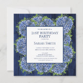 Invitation Anniversaire 21 ans Fête Rustique Bois Hydrangeas (Devant)