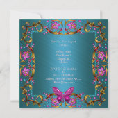 Invitation Anniversaire 21 ans floral sarcelle bleu rose papi (Dos)