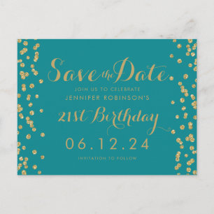 Invitation anniversaire 21 ans Gold Teal Save The 