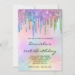 Invitation Anniversaire 21 ans Holo Paillettes Arc-en-ciel Go