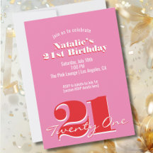 Anniversaire 21 ans minimaliste rose rouge moderne