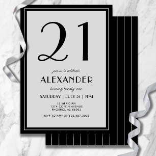 Invitation Anniversaire 21 ans Moderne Minimaliste Hommes Noi