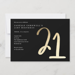 Invitation Anniversaire 21 Ans Moderne Minimaliste Or