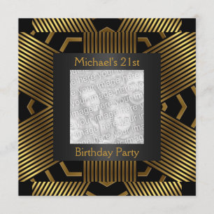 Invitation anniversaire 21 ans noir et or avec ajo