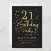 Invitation Anniversaire 21 ans Noir Or (Devant)